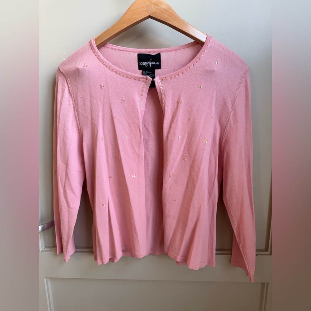 Positive Attitude Pink Embellished Top Button Cardigan Medium